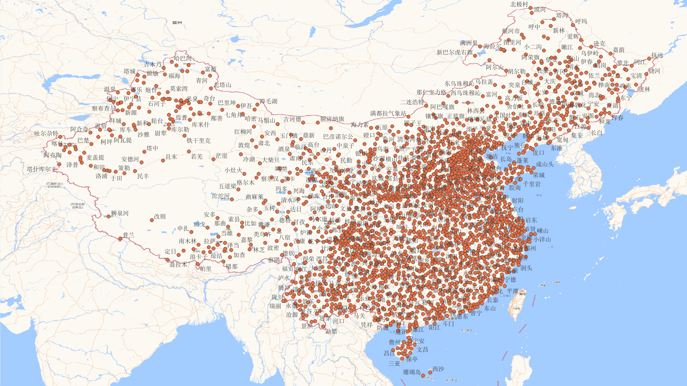中国气象站分布图
